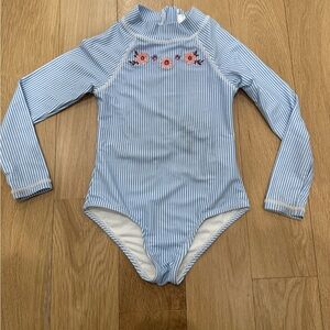 Cotton On Kids Blue and White Striped rashguard girls swimsuit 4t